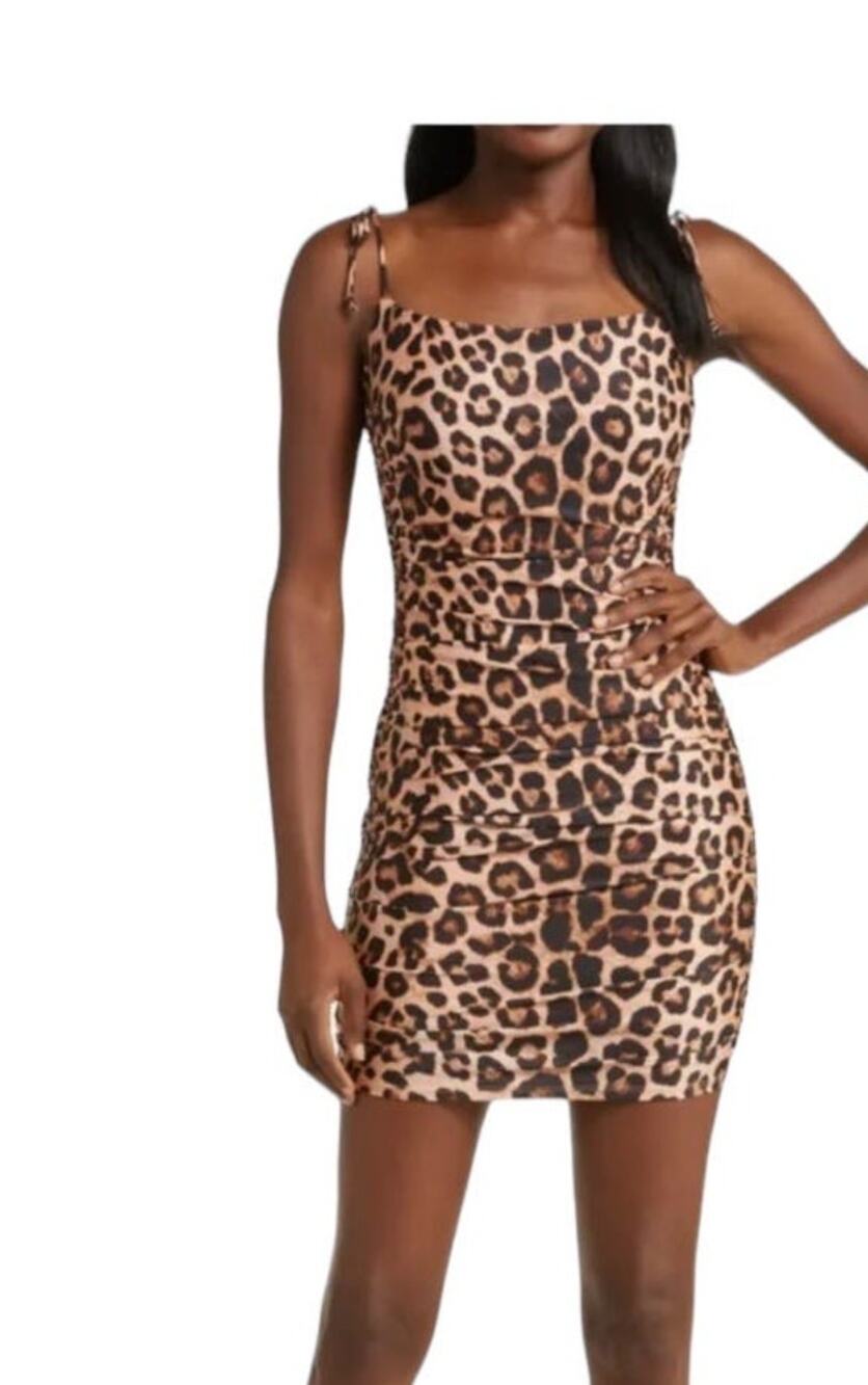 Good American Dress Ruched slip minidress leopard size 3 (12-16)